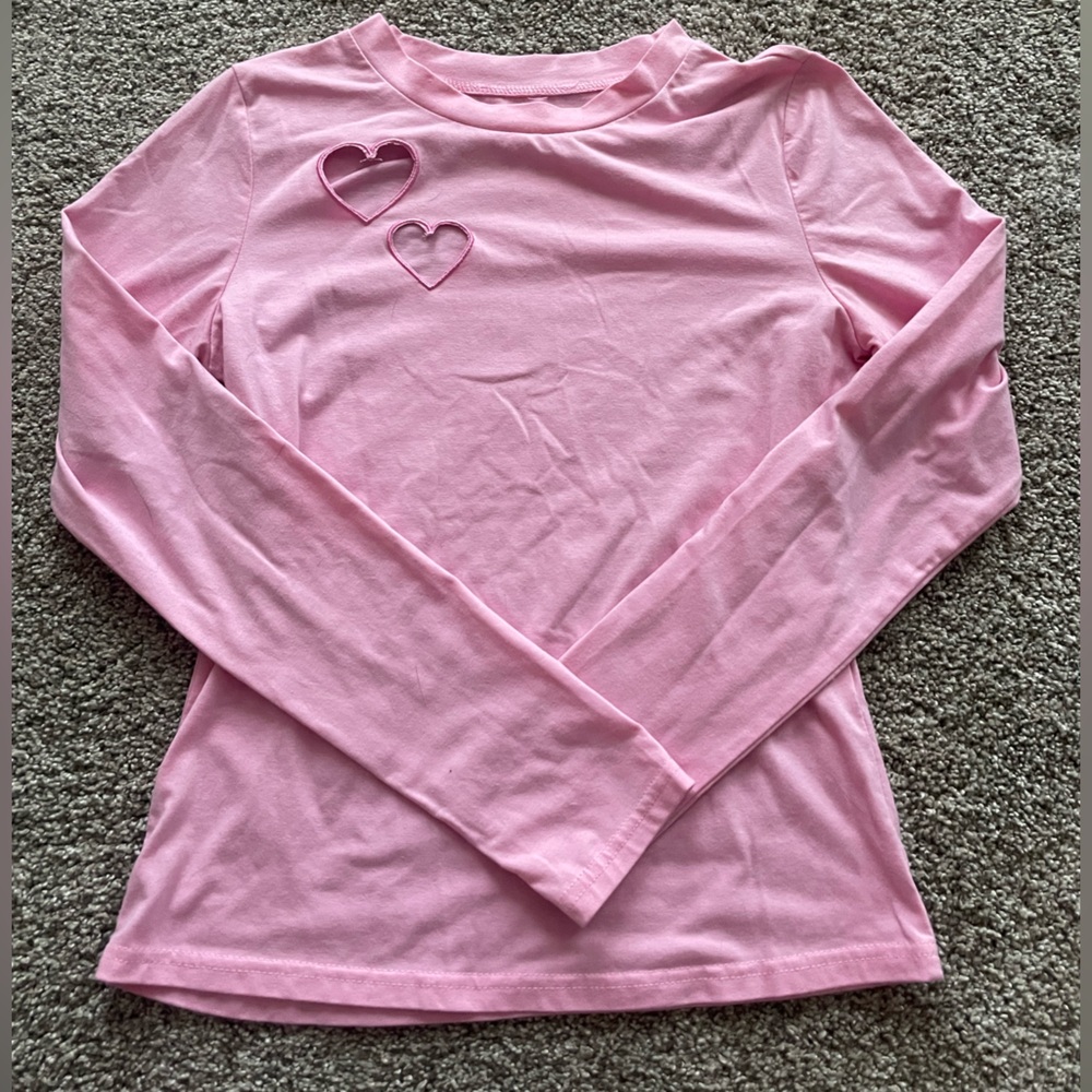 Chic Pink Heart Cutout Long Sleeve Top